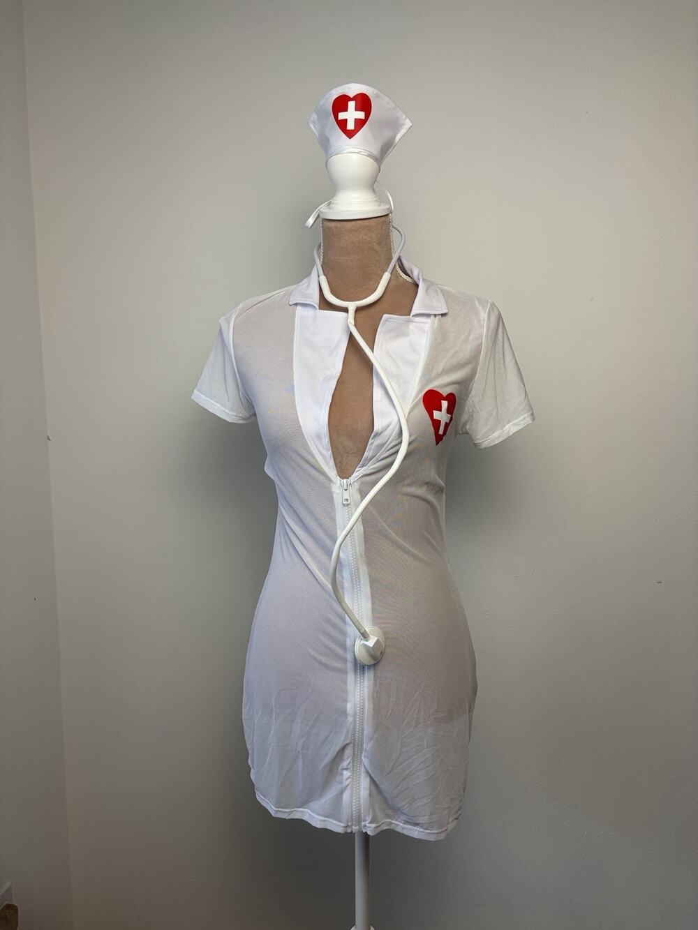 Dreamgirl ER Hottie Sheer Nurse Costume One Size White Sexy Halloween 11051